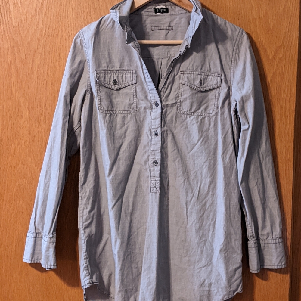 JCrew Gray Collared Tunic Shirt Size M